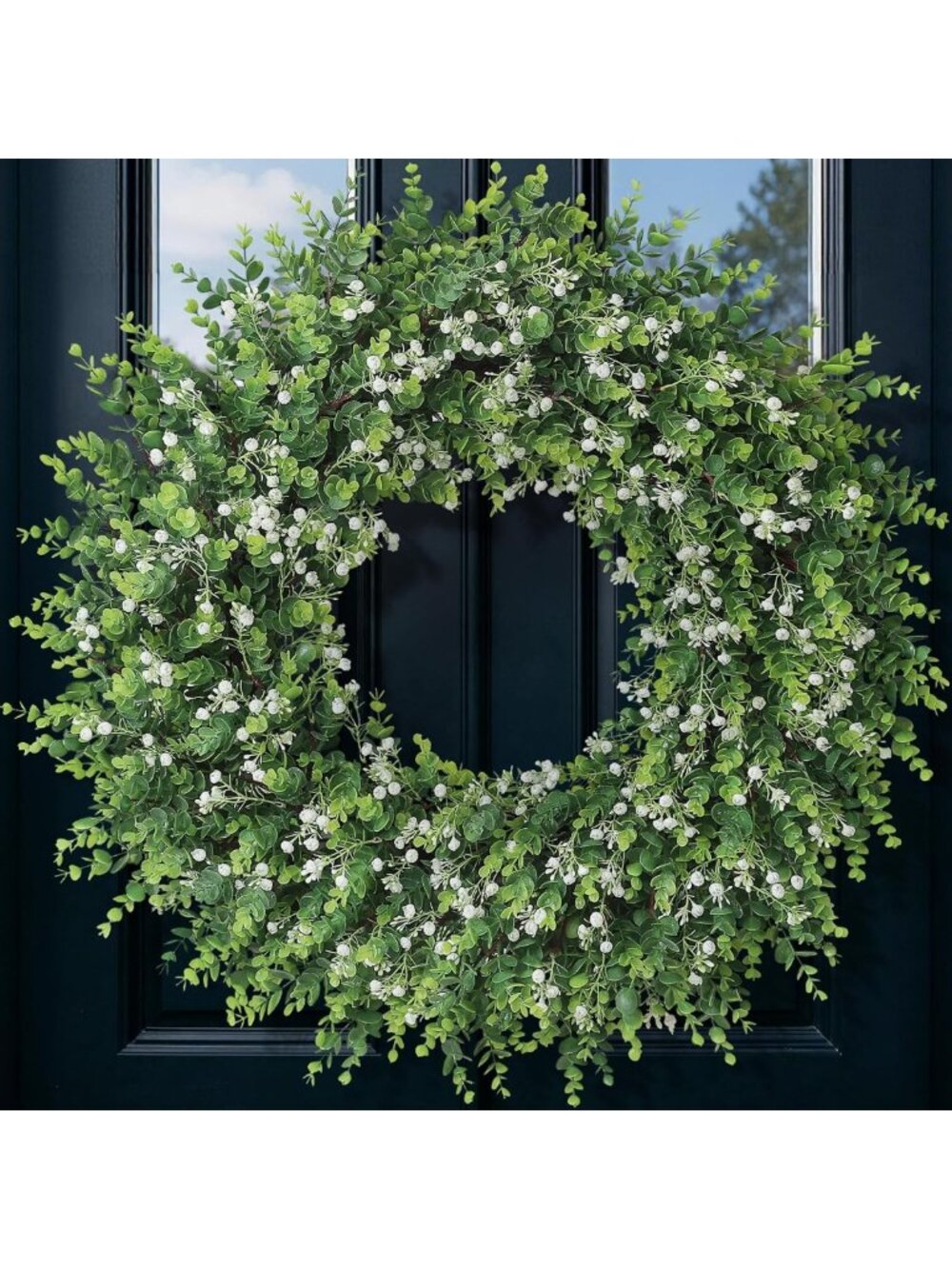 32” Eucalyptus Wreath with Flowers for Front Door Decor - White & Green Home
